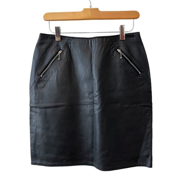 Vintage Firenze for Saks Fifth Avenue Leather Mini Skirt Black - Picture 1 of 4